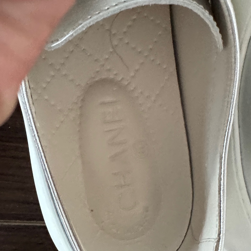CHANEL White and Silver Logo Sneakers - Picture 5 of 10